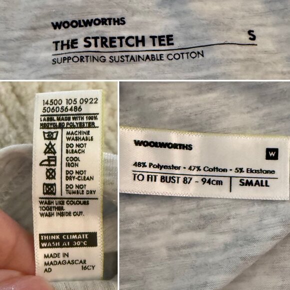 Woolworths Womens Grey Melange Stretch Tee Small V Neck Cotton Blend Sustainable - Picture 7 of 9